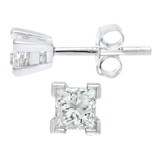 9ct White Gold  Princess 1/3ct Diamond Solitaire Stud Earrings - PE0AXL1796W