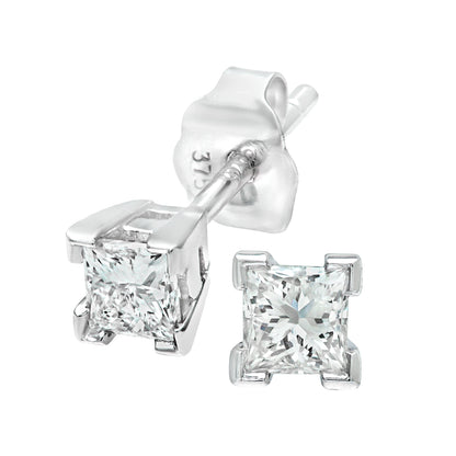 9ct White Gold  Princess 1/3ct Diamond Solitaire Stud Earrings - PE0AXL1796W