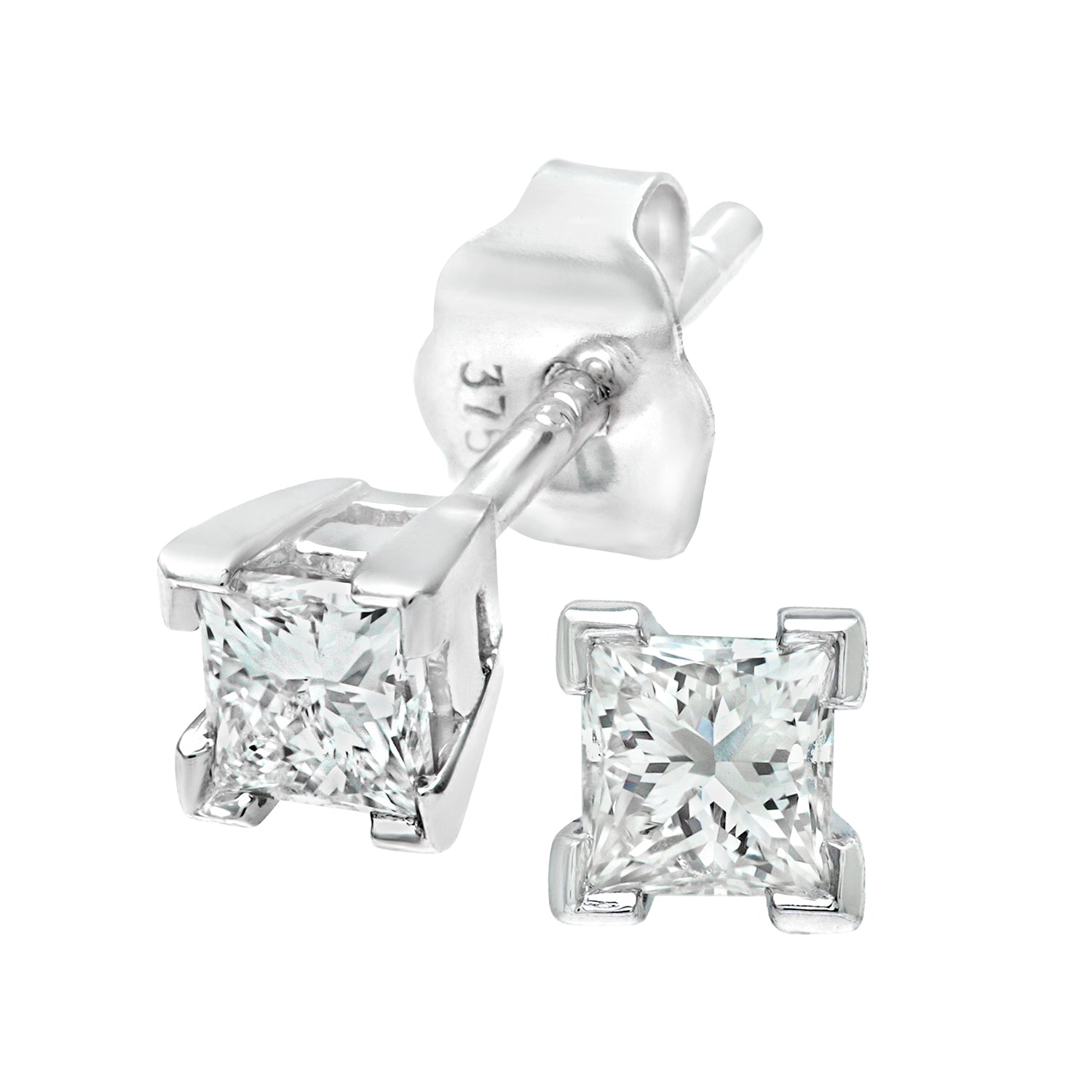 9ct White Gold  Princess 1/3ct Diamond Solitaire Stud Earrings - PE0AXL1796W