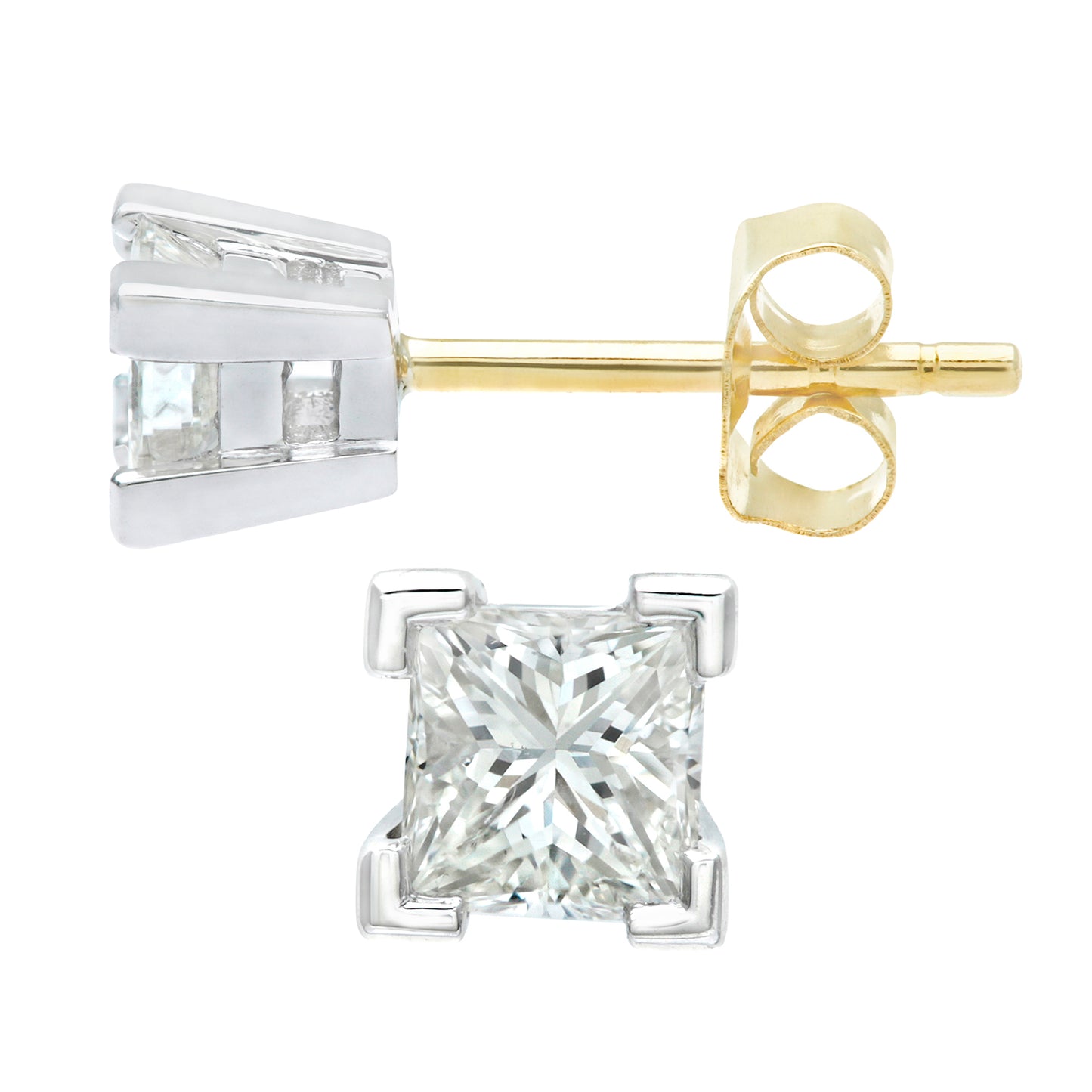 9ct White & Yellow Gold  Princess 1/2ct Diamond Solitaire Earrings - PE0AXL1797YW