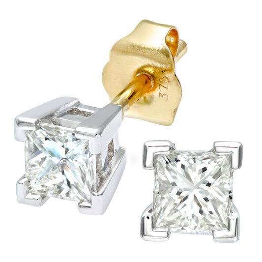 9ct White & Yellow Gold  Princess 1/2ct Diamond Solitaire Earrings - PE0AXL1797YW