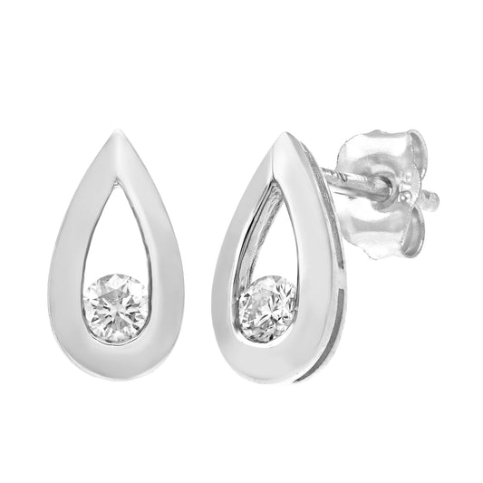 9ct White Gold  Round 15pts Diamond Solitaire Stud Earrings - PE0AXL1803W