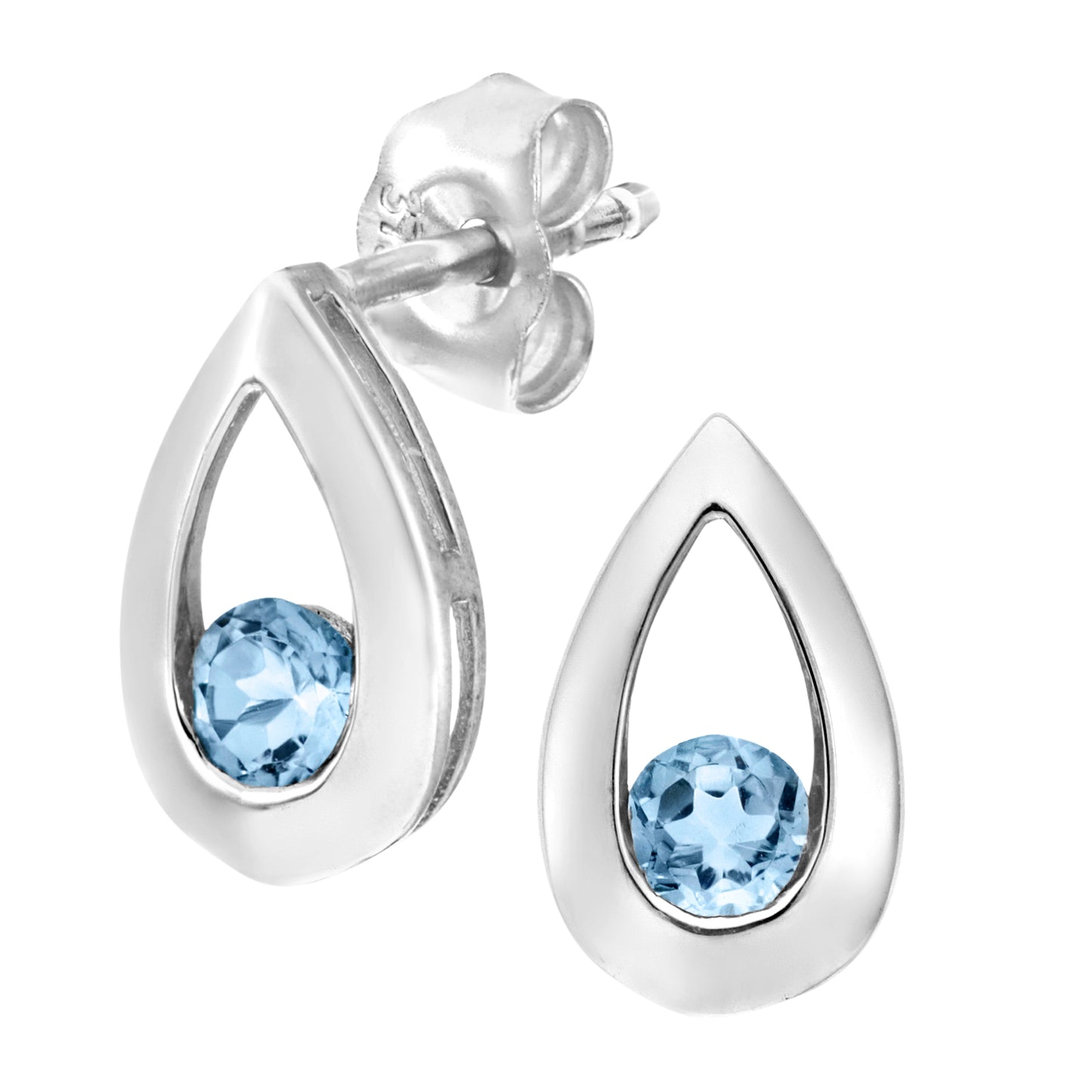 9ct White Gold  Round 0.32ct Blue Topaz Teardrop Drop Earrings - PE0AXL1804WBT