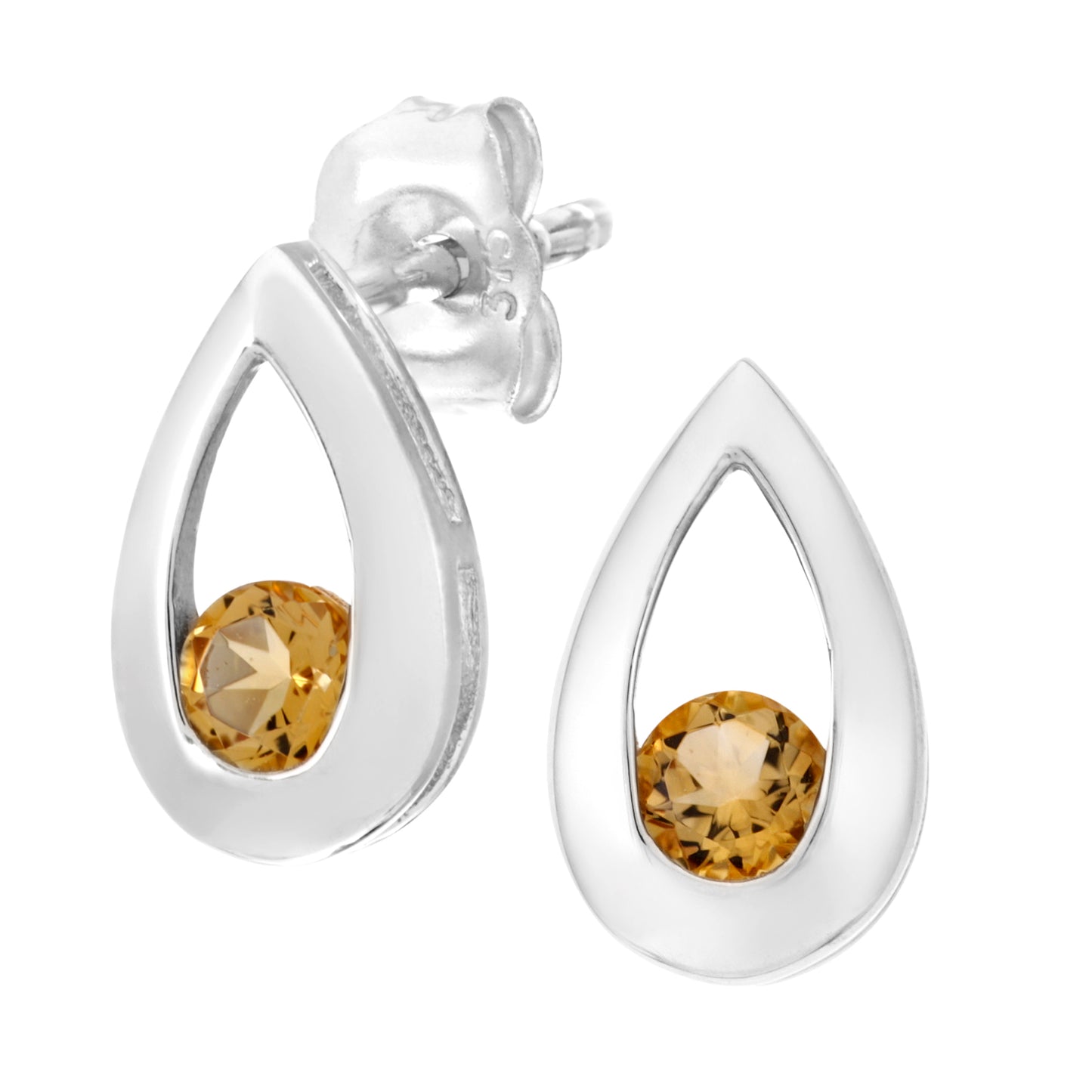 9ct White Gold  Round 1/4ct Citrine Teardrop Drop Earrings - PE0AXL1804WCT