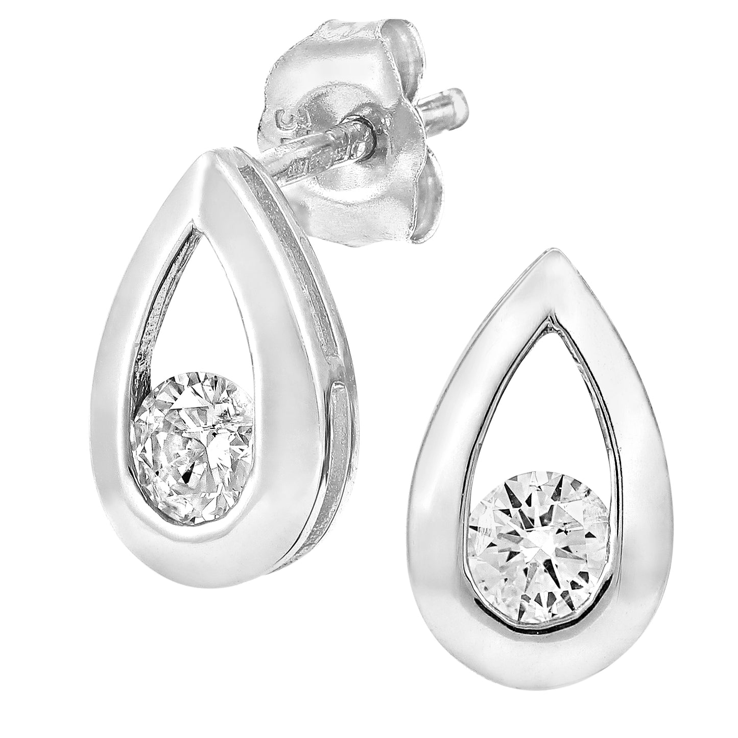 9ct White Gold  Round 1/4ct Diamond Solitaire Stud Earrings - PE0AXL1804WDia