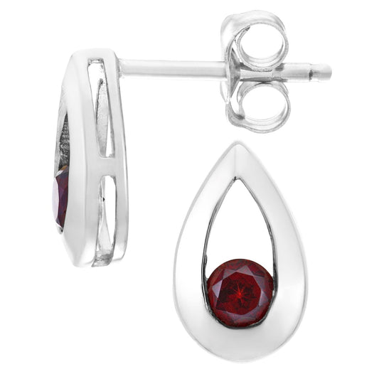 9ct White Gold  Round 0.35ct Garnet Teardrop Drop Earrings - PE0AXL1804WGT