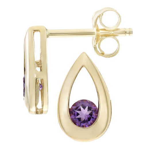 9ct Gold  Round 20pts Amethyst Teardrop Drop Earrings - PE0AXL1804YAM