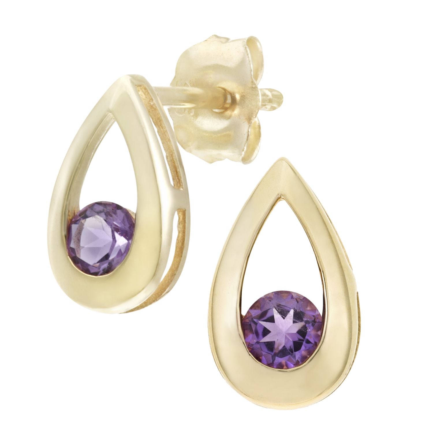 9ct Gold  Round 20pts Amethyst Teardrop Drop Earrings - PE0AXL1804YAM