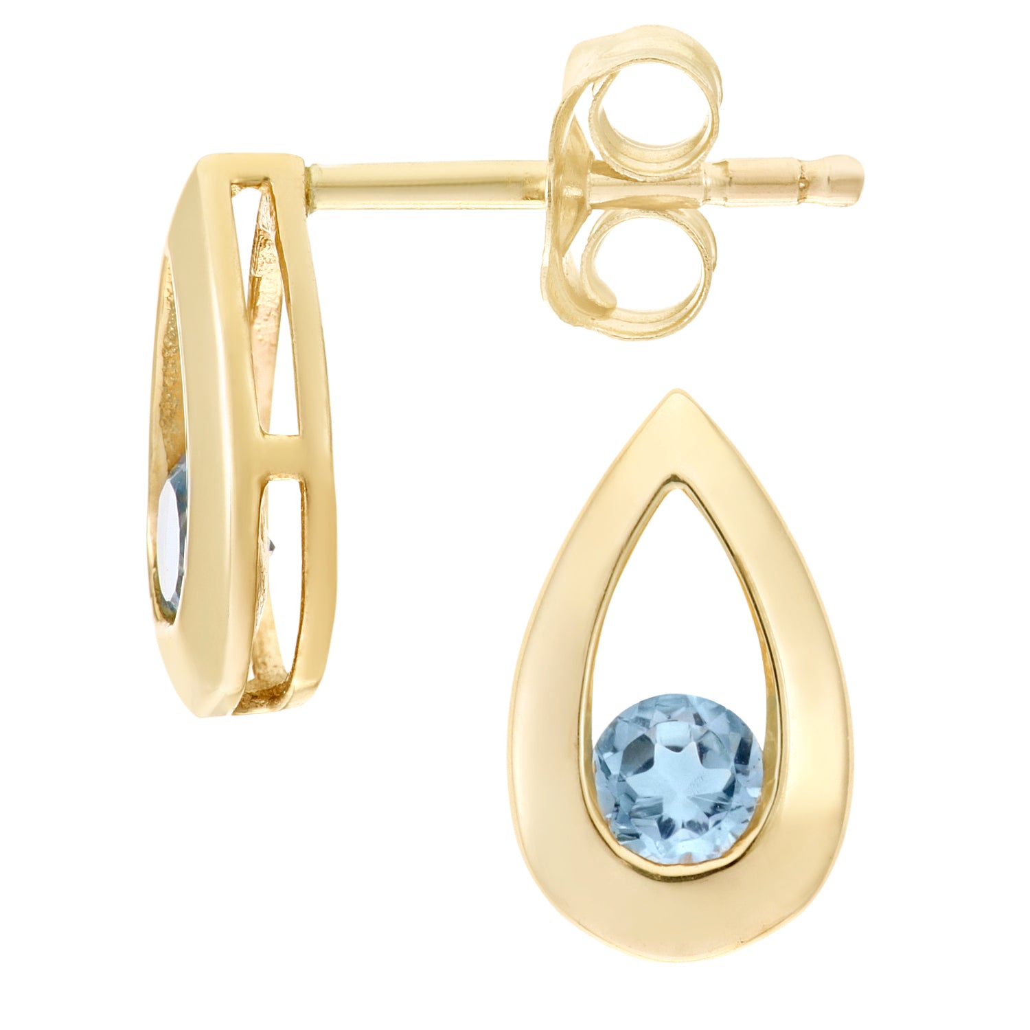9ct Gold  Round 0.32ct Blue Topaz Teardrop Drop Earrings - PE0AXL1804YBT