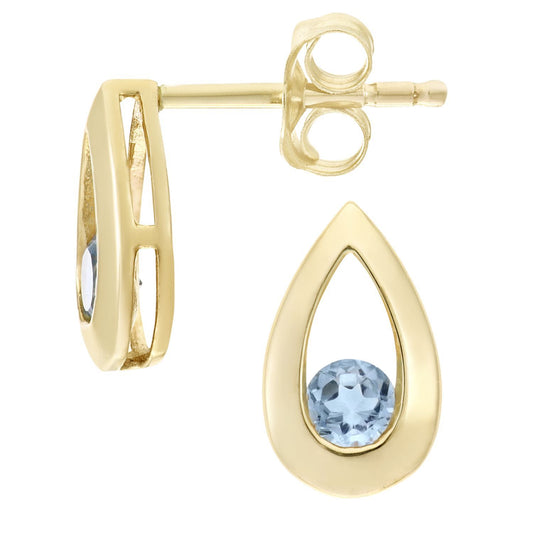 9ct Gold  Round 0.32ct Blue Topaz Teardrop Drop Earrings - PE0AXL1804YBT