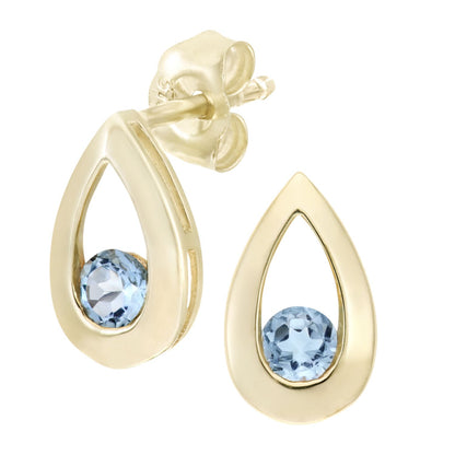 9ct Gold  Round 0.32ct Blue Topaz Teardrop Drop Earrings - PE0AXL1804YBT