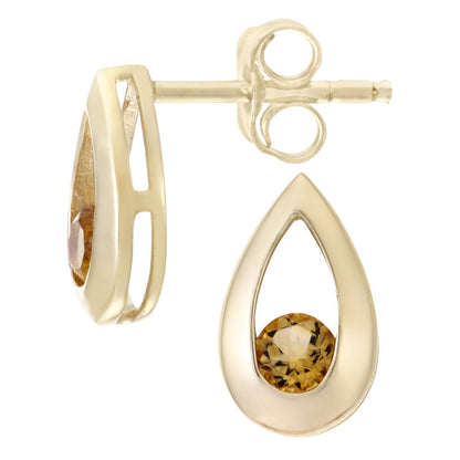 9ct Gold  Round 1/4ct Citrine Teardrop Drop Earrings - PE0AXL1804YCT