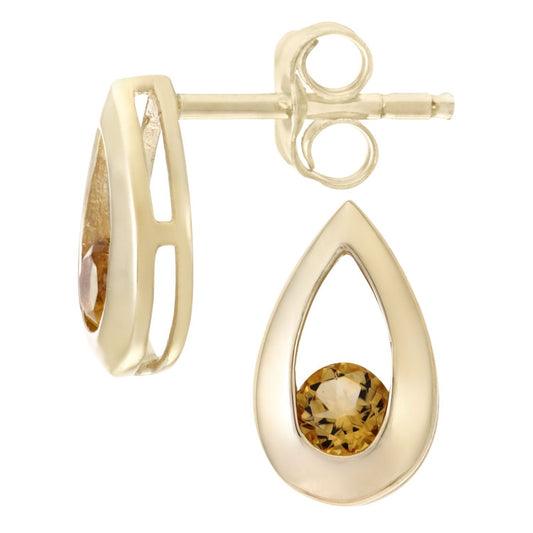 9ct Gold  Round 1/4ct Citrine Teardrop Drop Earrings - PE0AXL1804YCT