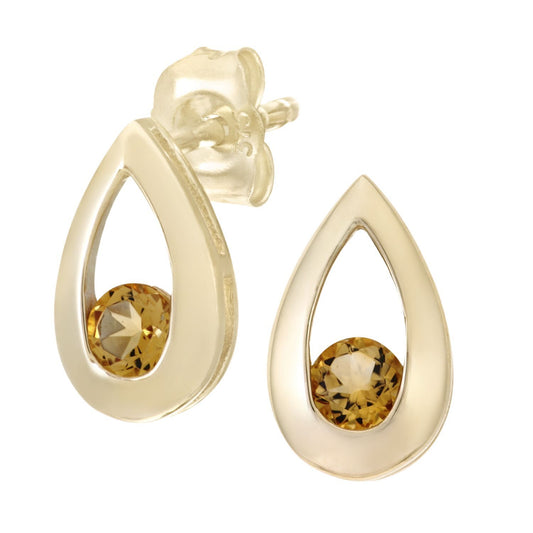 9ct Gold Round 1/4ct Citrine Teardrop Drop Earrings - PE0AXL1804YCT