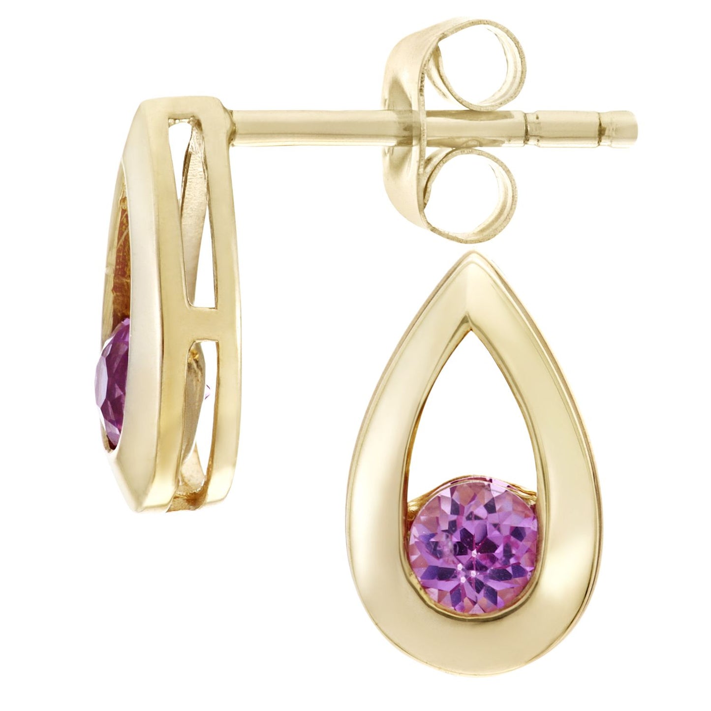 9ct Gold  Round 0.3ct Created Sapphire Teardrop Drop Earrings - PE0AXL1804YCrtdPinkSa