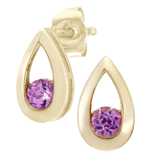 9ct Gold Round 0.3ct Created Sapphire Teardrop Drop Earrings - PE0AXL1804YCrtdPinkSa