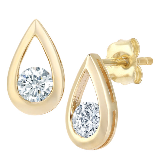 9ct Gold  Round 1/2ct Diamond Solitaire Stud Earrings - PE0AXL1806Y