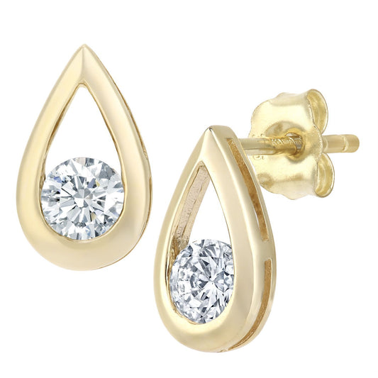 9ct Gold Round 1/2ct Diamond Solitaire Stud Earrings - PE0AXL1806Y