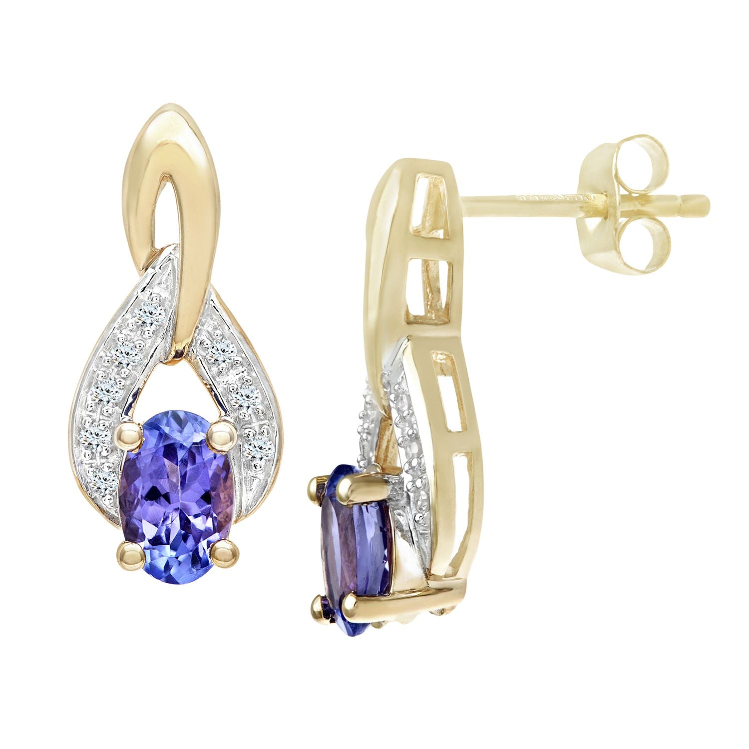 9ct Gold  7pts Diamond Oval 1ct Tanzanite Teardrop Drop Earrings - PE0AXL1857YTanz