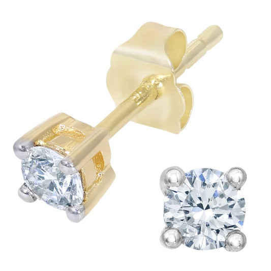 9ct Gold Round 1/4ct Diamond Solitaire Stud Earrings - PE0AXL1862Y