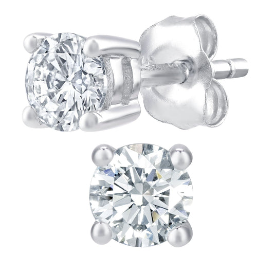 9ct White Gold  Round 1/2ct Diamond Solitaire Stud Earrings - PE0AXL1864W