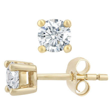 9ct Gold  Round 1/2ct Diamond Solitaire Stud Earrings - PE0AXL1864Y