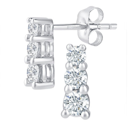 9ct White Gold  Round 1/2ct Diamond Trilogy Stud Earrings - PE0AXL2379W