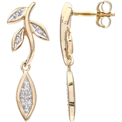 9ct Gold  Round 5pts Diamond Leaf Drop Earrings - PE0AXL2578Y