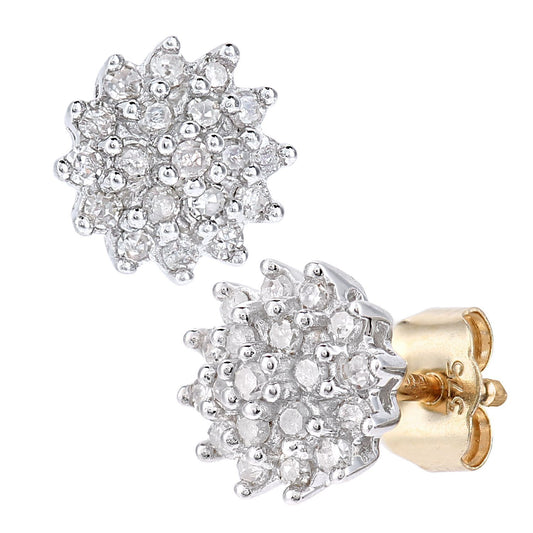 9ct Gold Round 1/4ct Diamond Cluster Stud Earrings - PE0AXL2585Y