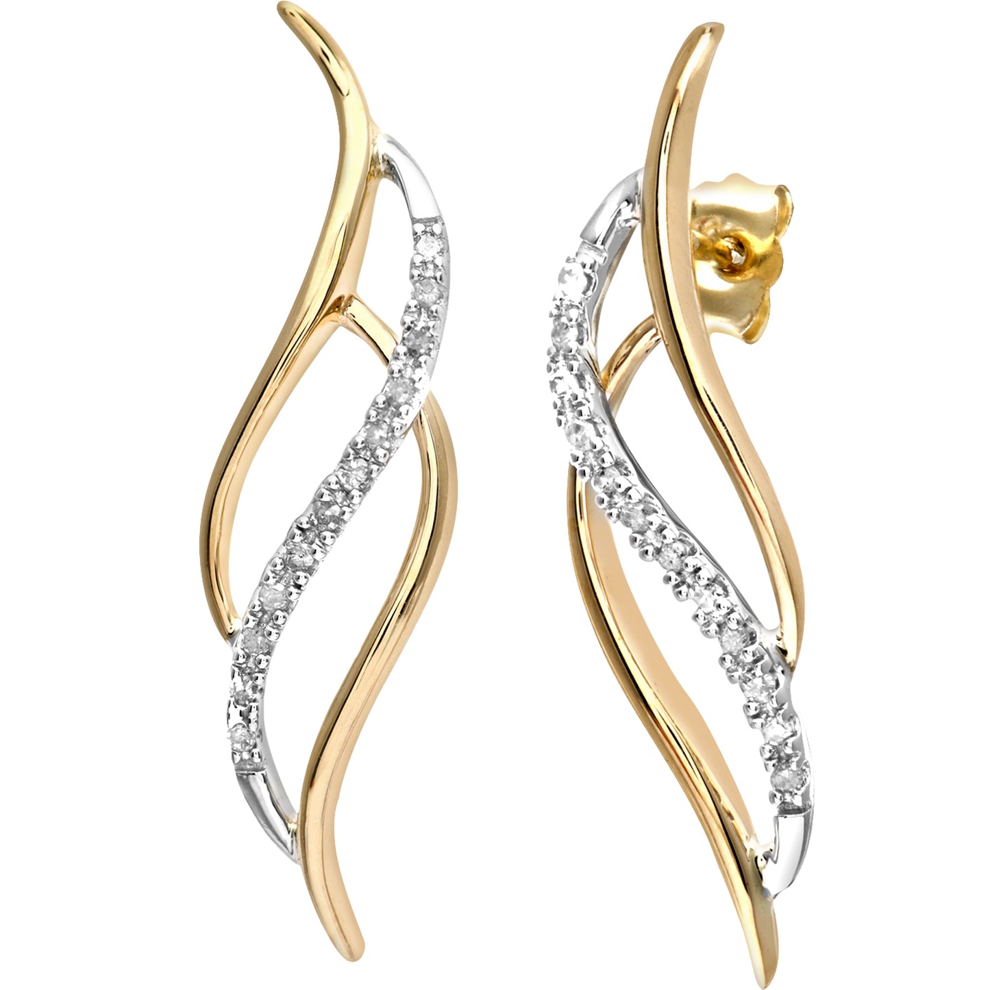 9ct White & Yellow Gold  Round 10pts Diamond Twist Drop Earrings - PE0AXL2928YW