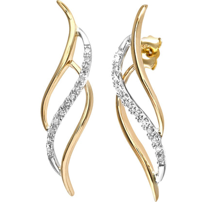 9ct White & Yellow Gold  Round 10pts Diamond Twist Drop Earrings - PE0AXL2928YW