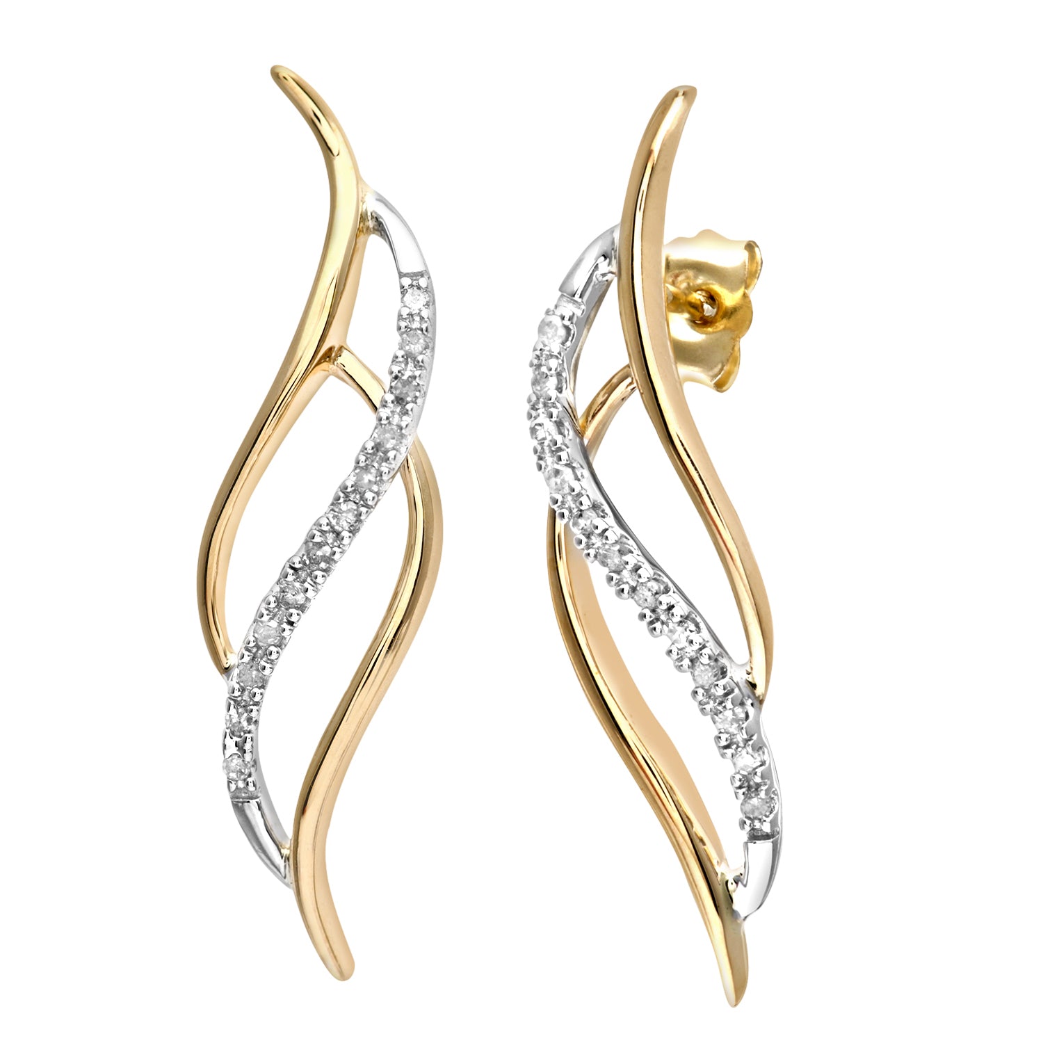 9ct White & Yellow Gold  Round 10pts Diamond Twist Drop Earrings - PE0AXL2928YW