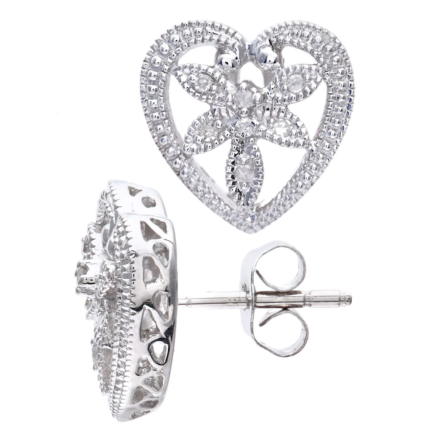 9ct White Gold  Round 5pts Diamond Flower Stud Earrings - PE0AXL3079W