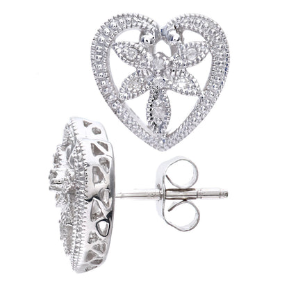 9ct White Gold  Round 5pts Diamond Flower Stud Earrings - PE0AXL3079W