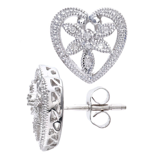 9ct White Gold  Round 5pts Diamond Flower Stud Earrings - PE0AXL3079W