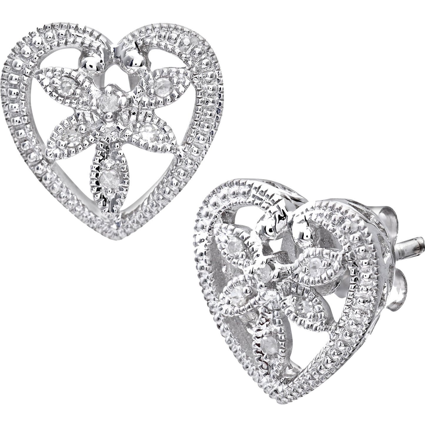 9ct White Gold  Round 5pts Diamond Flower Stud Earrings - PE0AXL3079W