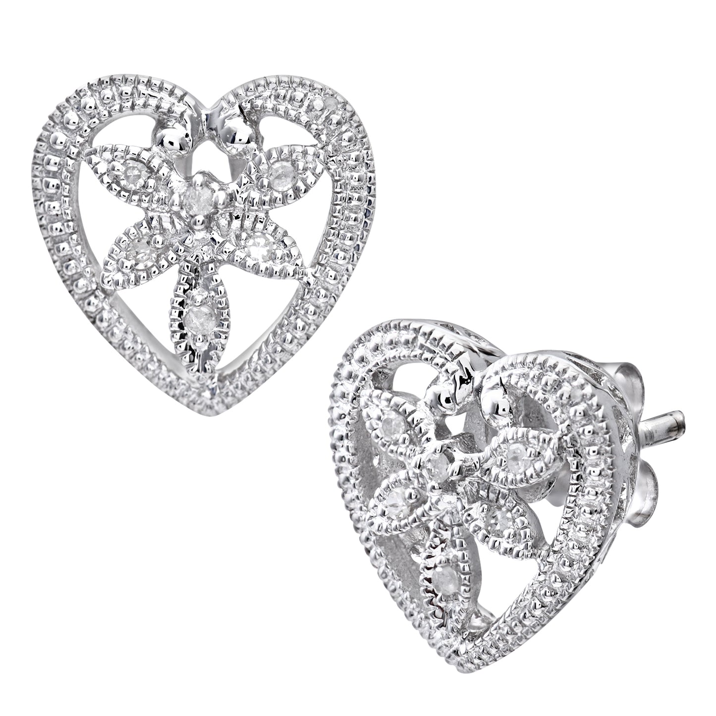 9ct White Gold  Round 5pts Diamond Flower Stud Earrings - PE0AXL3079W