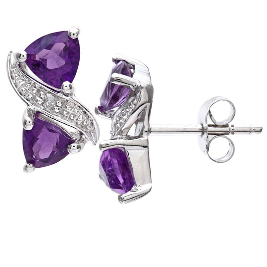 9ct White Gold  Diamond Triangle Amethyst Kiss Stud Earrings - PE0AXL3111WAM