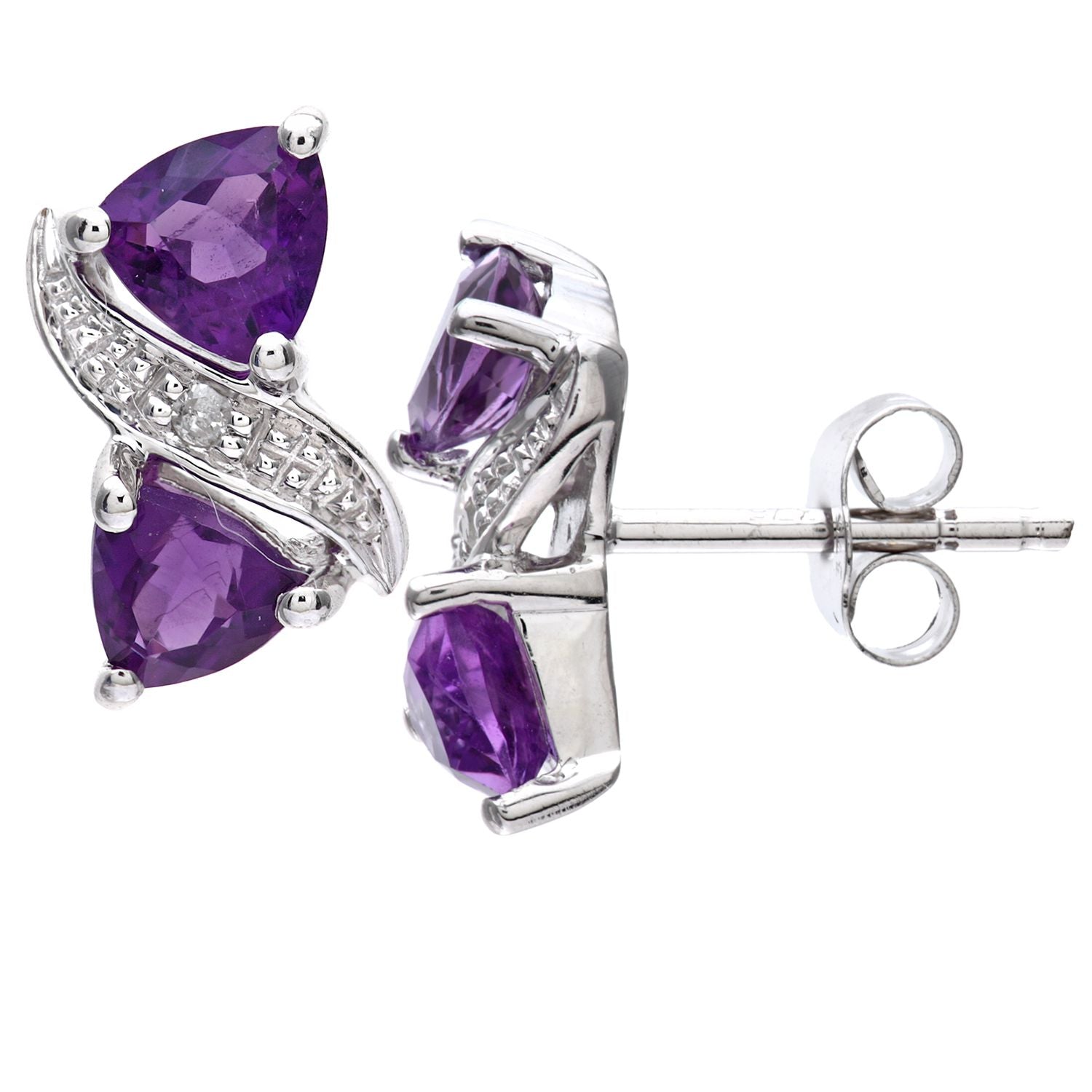 9ct White Gold  Diamond Triangle Amethyst Kiss Stud Earrings - PE0AXL3111WAM