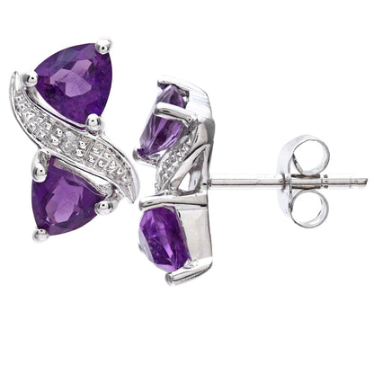 9ct White Gold  Diamond Triangle Amethyst Kiss Stud Earrings - PE0AXL3111WAM