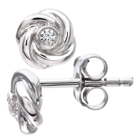 9ct White Gold  Round 1pts Diamond Flower Stud Earrings - PE0AXL3120W