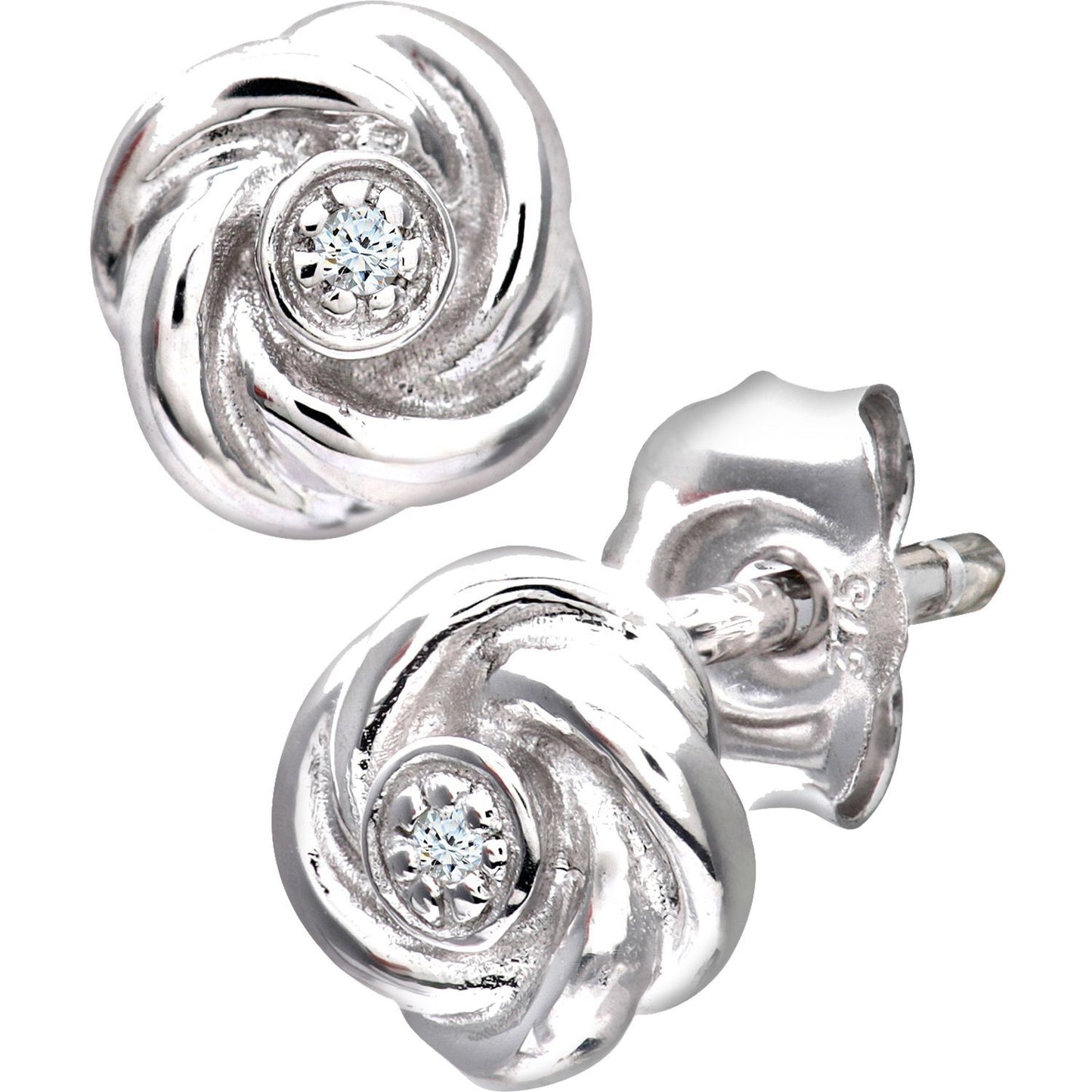 9ct White Gold  Round 1pts Diamond Flower Stud Earrings - PE0AXL3120W
