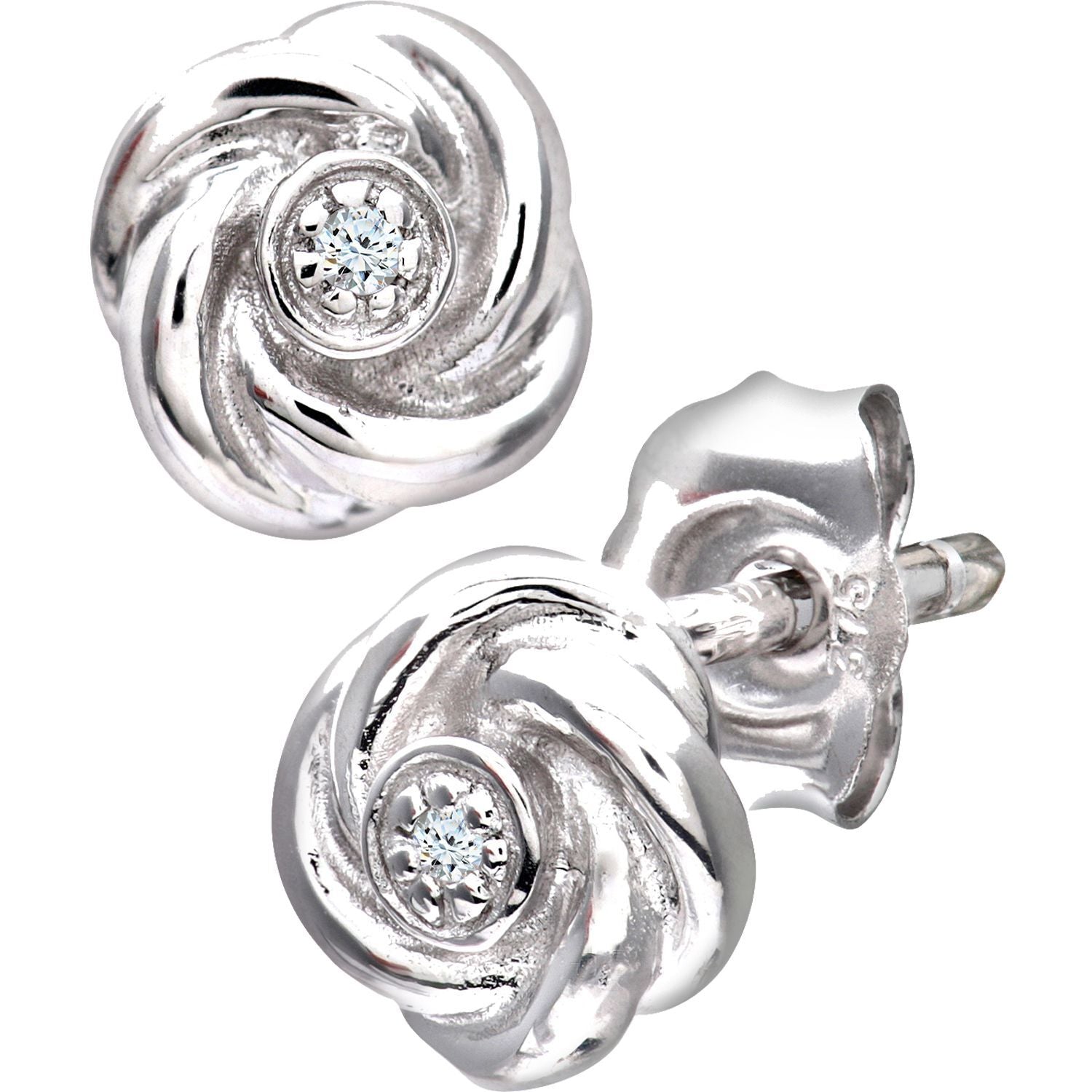 9ct White Gold  Round 1pts Diamond Flower Stud Earrings - PE0AXL3120W