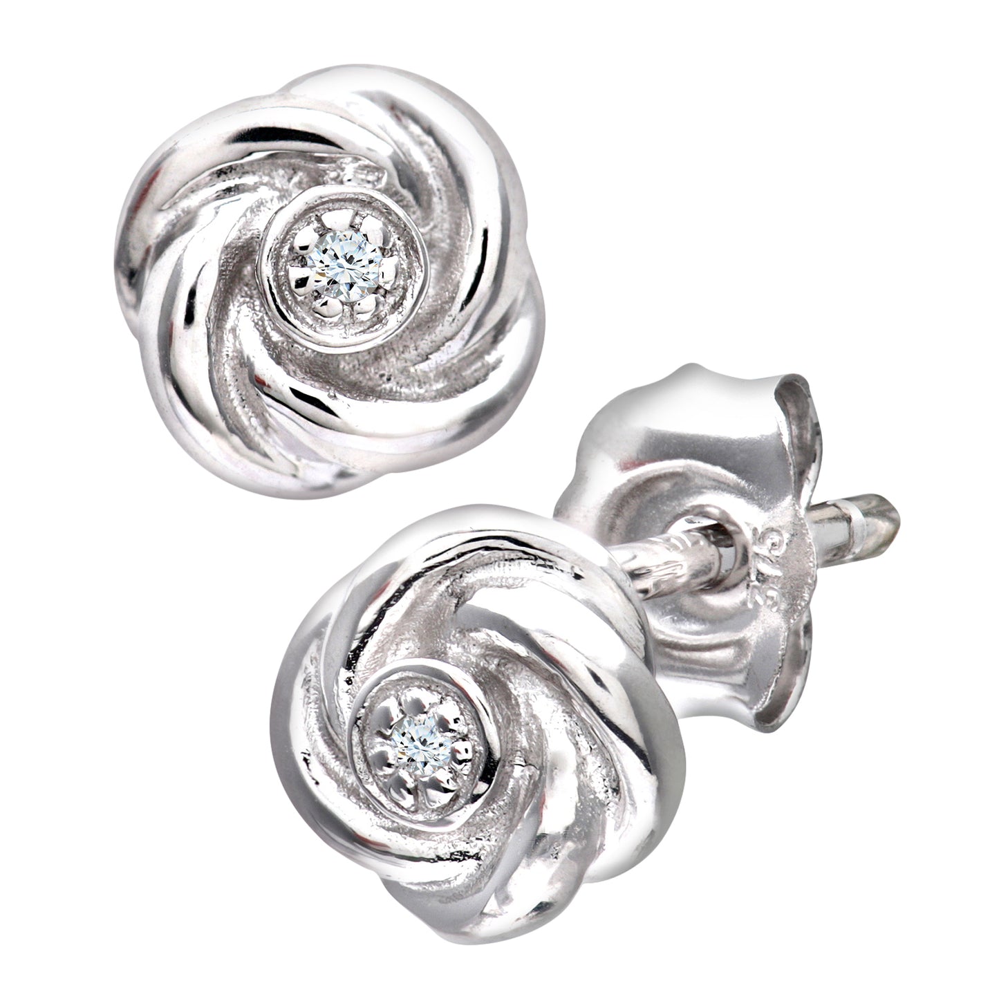 9ct White Gold  Round 1pts Diamond Flower Stud Earrings - PE0AXL3120W