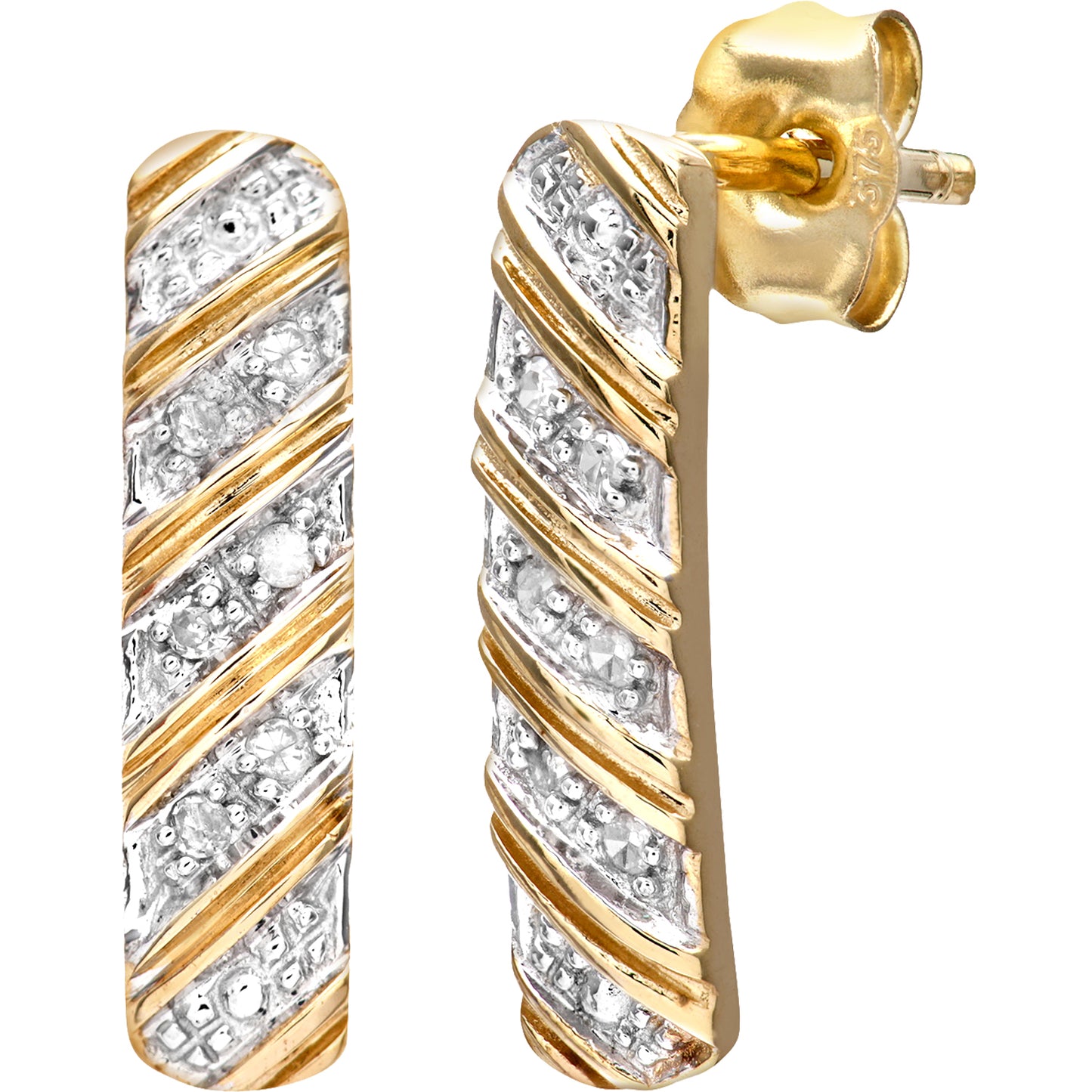 9ct Gold  Round 5pts Diamond Stick Drop Earrings - PE0AXL3137Y