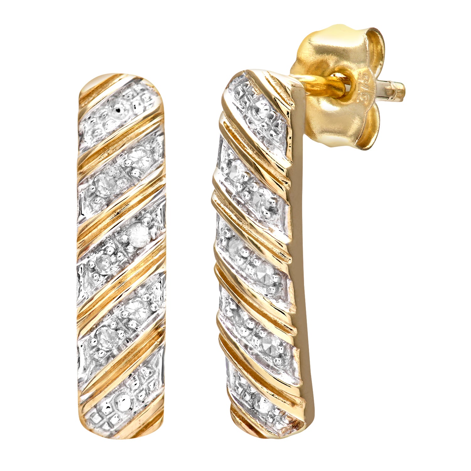 9ct Gold  Round 5pts Diamond Stick Drop Earrings - PE0AXL3137Y