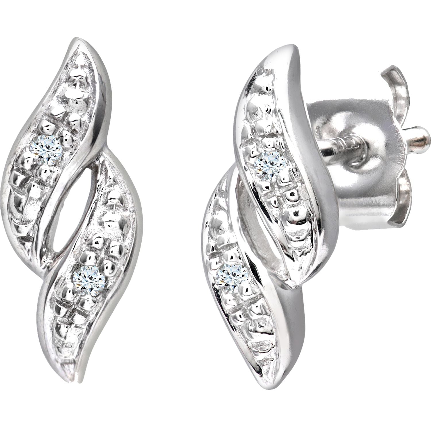 9ct White Gold  Round 2pts Diamond Twist Drop Earrings - PE0AXL3138W