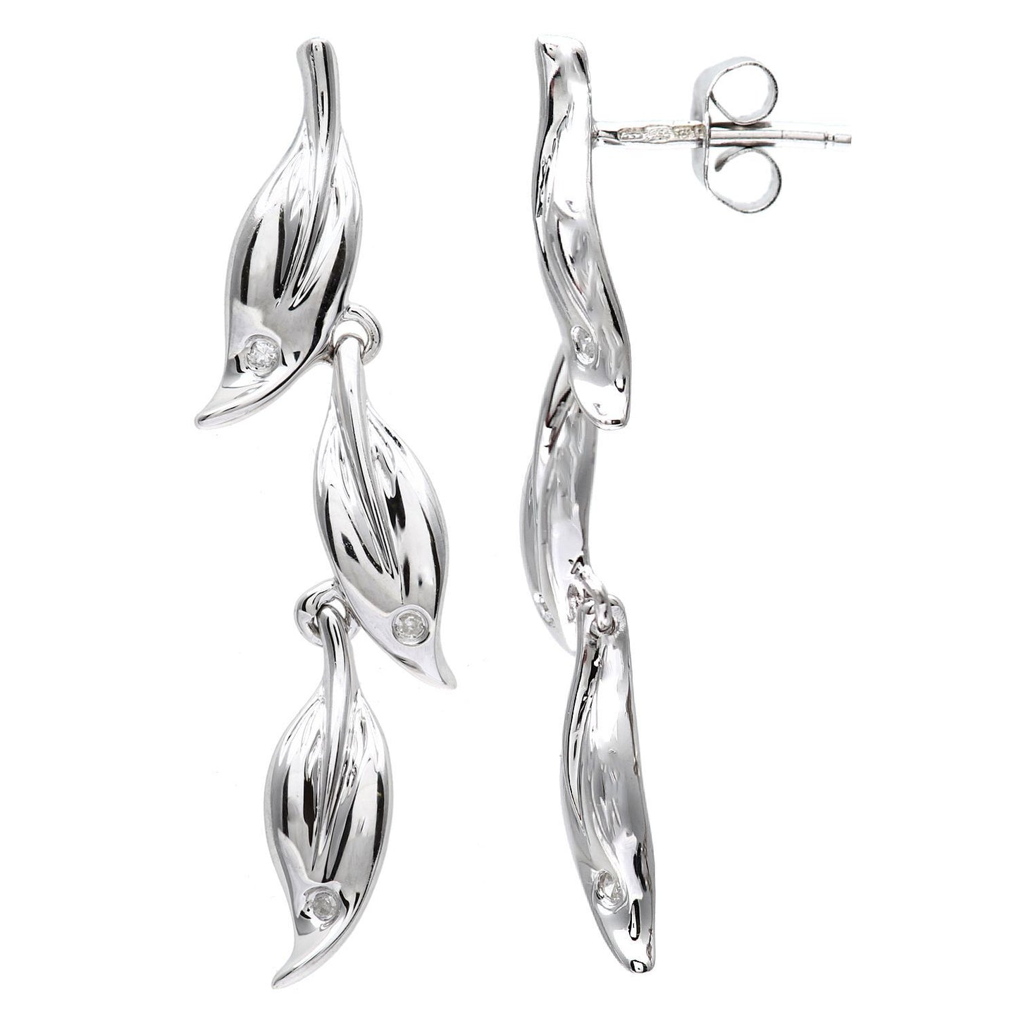 9ct White Gold  Round 3pts Diamond Leaf Drop Earrings - PE0AXL3241W
