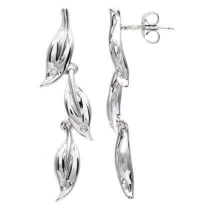 9ct White Gold  Round 3pts Diamond Leaf Drop Earrings - PE0AXL3241W