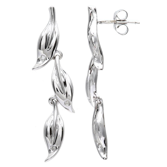 9ct White Gold  Round 3pts Diamond Leaf Drop Earrings - PE0AXL3241W